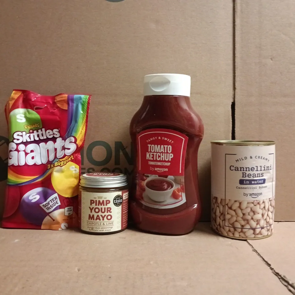 APPROXIMATELY 10 ASSORTED FOOD AND DRINK ITEMS TO INCLUDE KETCHUP, SKITTLES, ETC, ETC