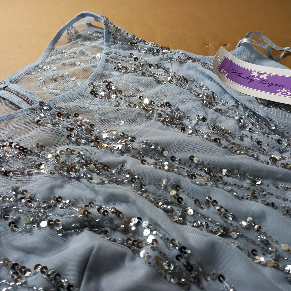 HAILEY LOGAN BEADED SLEEVELESS GOWN IN GLACIER - 16