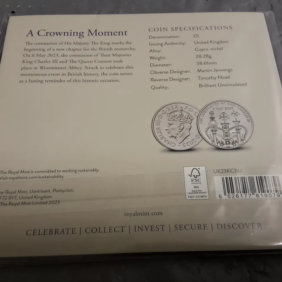 ROYAL MINT THE CORONATION OF KING CHARLES THIRD 2023 UK £5 BRILLIANT UNCIRCULATED COIN