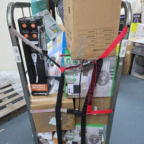 CAGE OF APPROX 30 ASSORTED HOUSEHOLD ITEMS TOO INCLUDE VACUUM CLEANER , FANS , WATER BOTTLES , ETC 