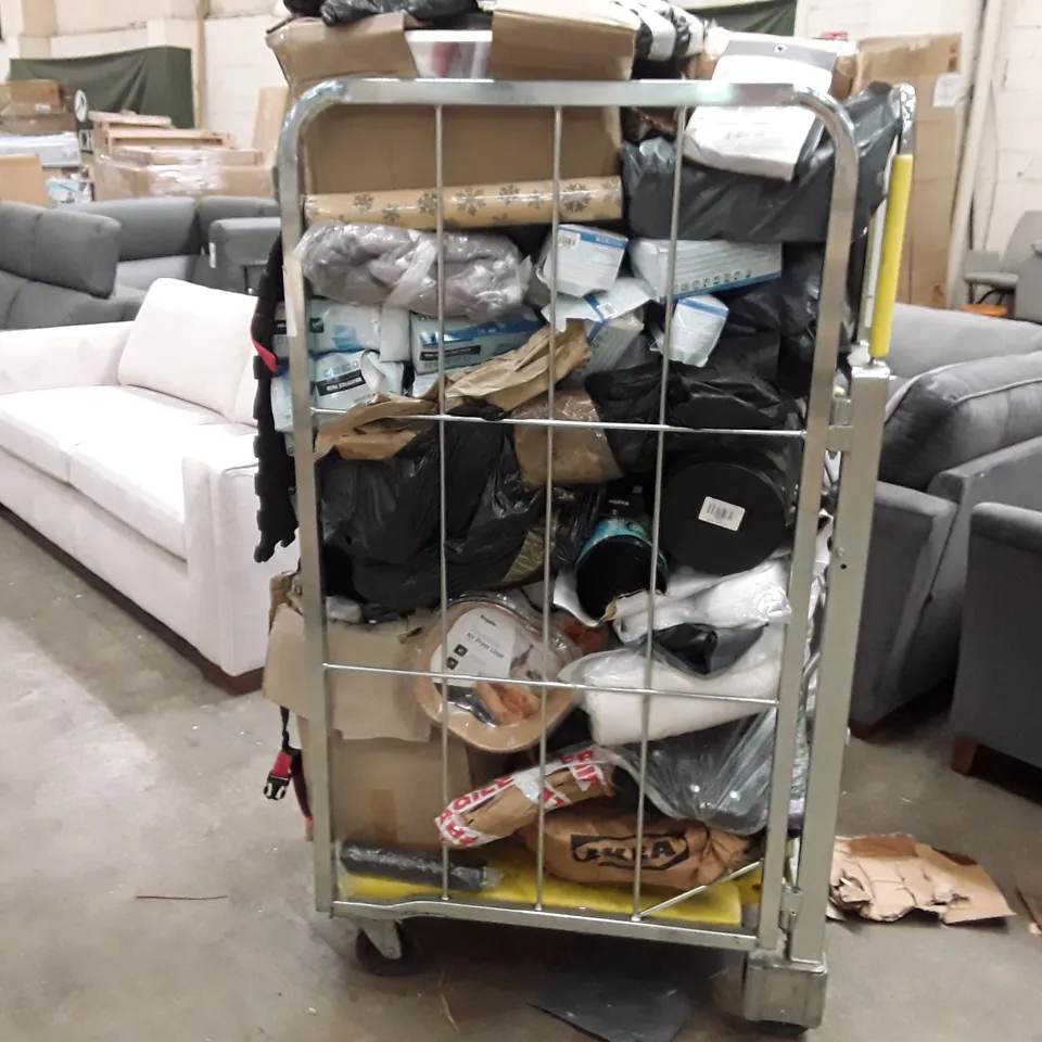 CAGE TO CONTAIN AN ASSORTMENT OF HOUSEHOLD ITEMS TO INCLUDE MAGNETIC WHITEBOARD PLANNER, TRASH CANS AND PARASOL BASES