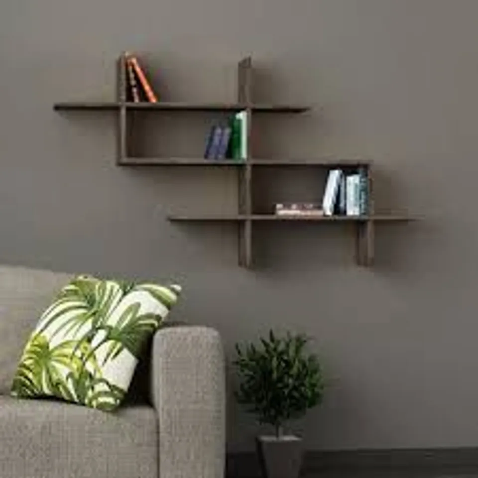 BOXED HALIC WALL MOUNTED MODERN BOOKCASE DISPLAY UNIT W 150CM -OAK-