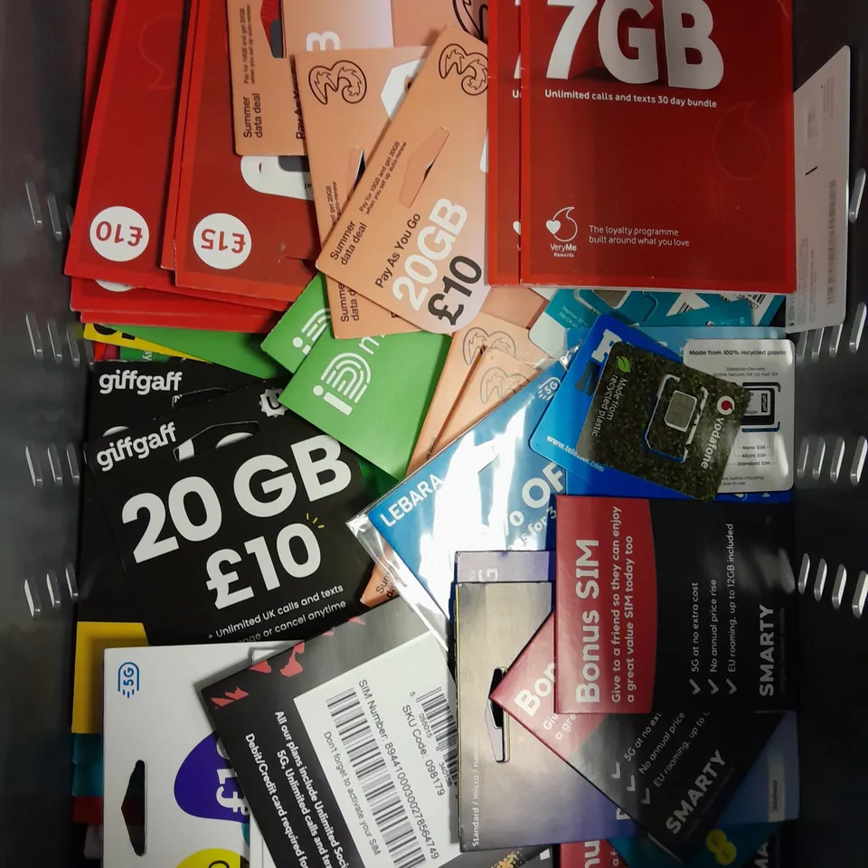 LARGE QUANTITY OF ASSORTED SIM CARDS FROM VARIOUS NETWORKS