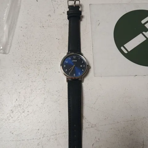 LORUS WRISTWATCH – BLUE DIAL, DATE FUNCTION, BLACK LEATHER STRAP