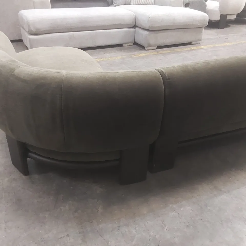 DANETTI FLORENCE OLIVE GREEN FABRIC WITH DARK WOOD RIGHT HAND FACING CHAISE SOFA RRP £1999