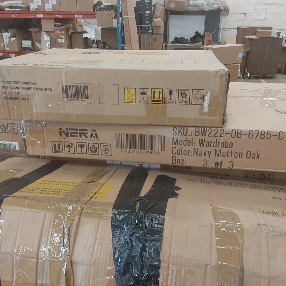 PALLET CONTAINING A VERY LARGE QUANTITY OF ASSORTED FURNITURE PARTS INCLUDING: BED PARTS, WARDROBE PARTS DRESSING TABLE PARTS ECT