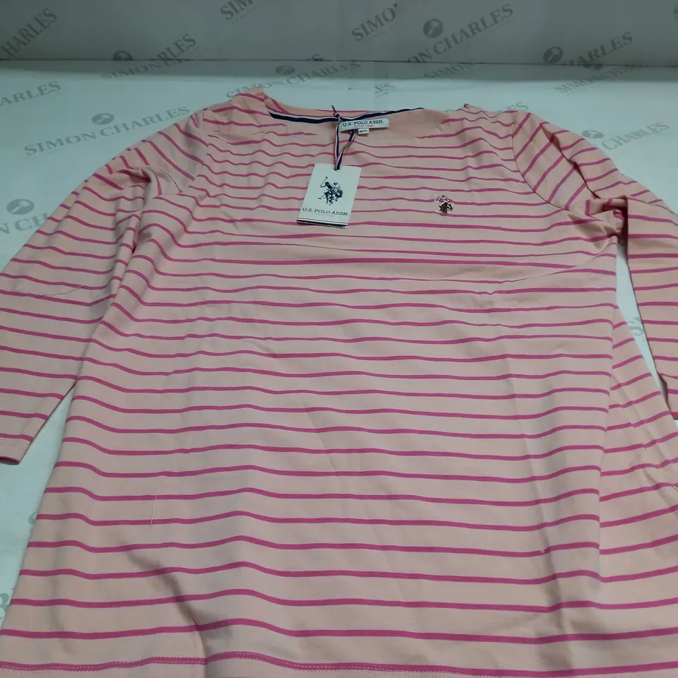 U.S. POLO ASSN WOMENS BOAT NECK STRIPE T-SHIRT IN PEACHSKIN - MEDIUM