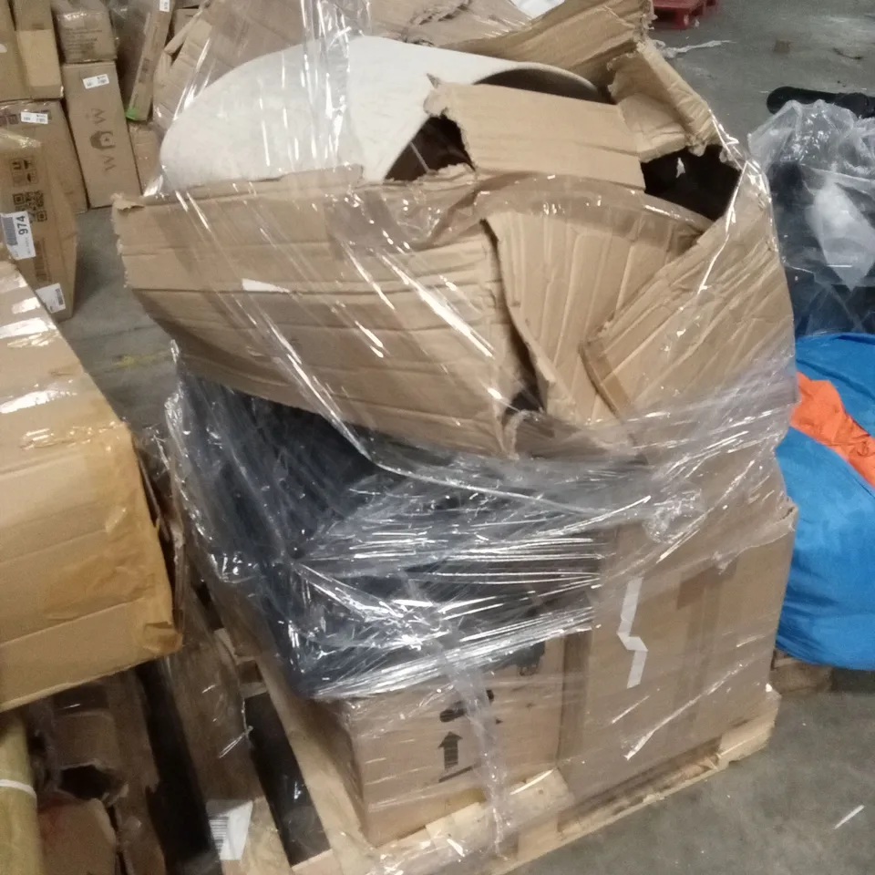 PALLET OF ASSORTED HOUSEHOLD GOODS AND PRODUCTS TO INCLUDE; VACUUM CLEANER, FREESTANDING LAMP ETC