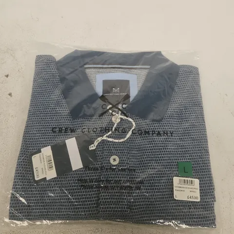 CREW CLOTHING JACQUARD POLO SHIRT β NAVY, UK SIZE L
