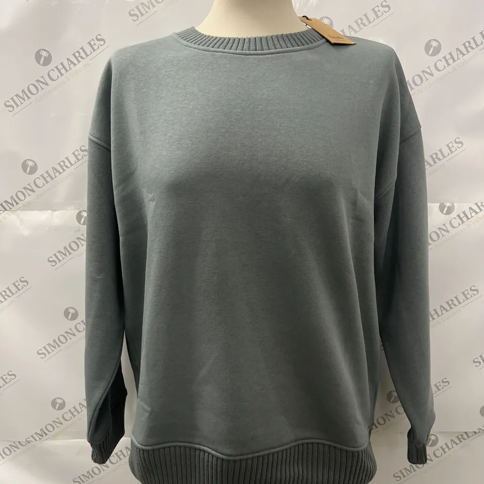 HUSH UK ISABELLA KNITTED TRIM RELAXED SWEATSHIRT IN BLUE SMOKE SIZE S