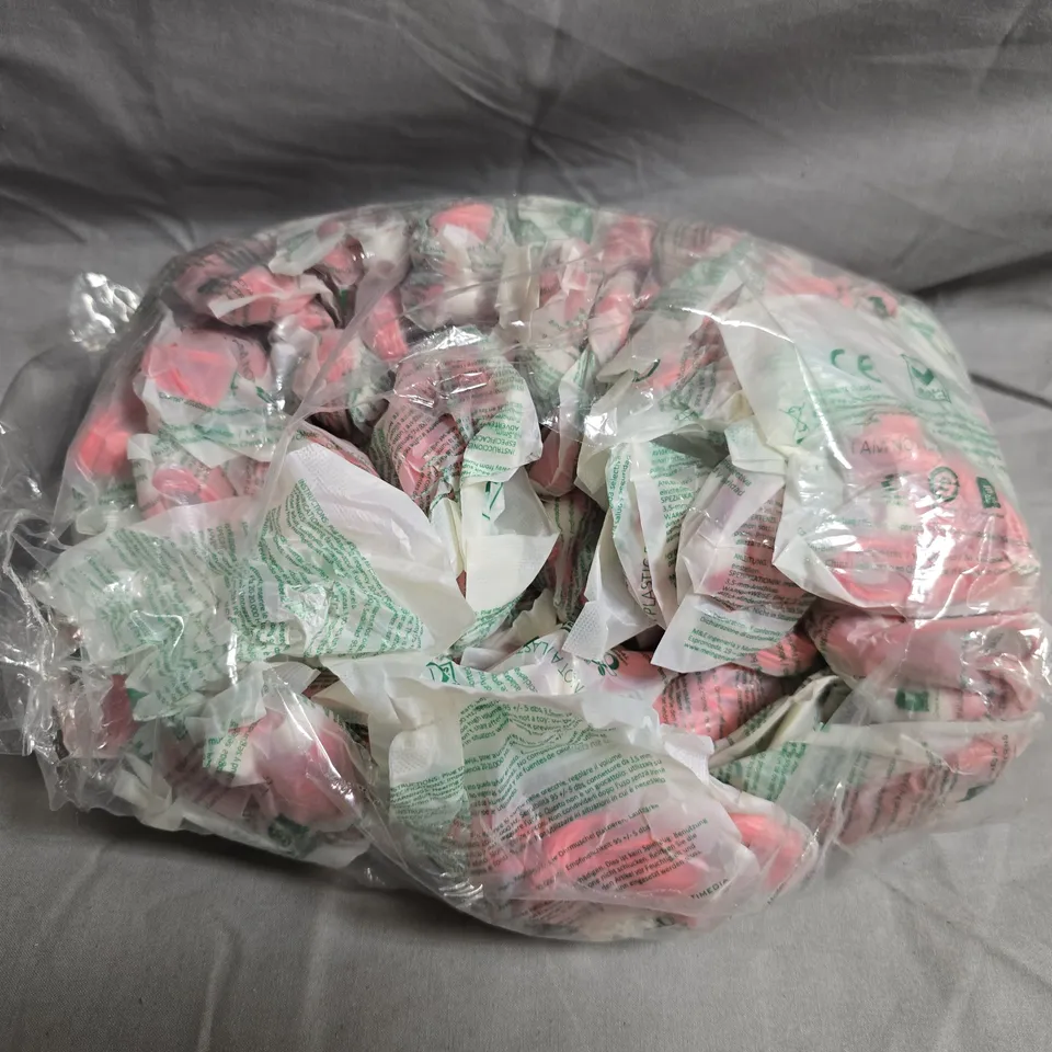 BOX OF APPROXIMATELY 30 BAGGED M&E 3.5MM JACK EARPHONES IN RED
