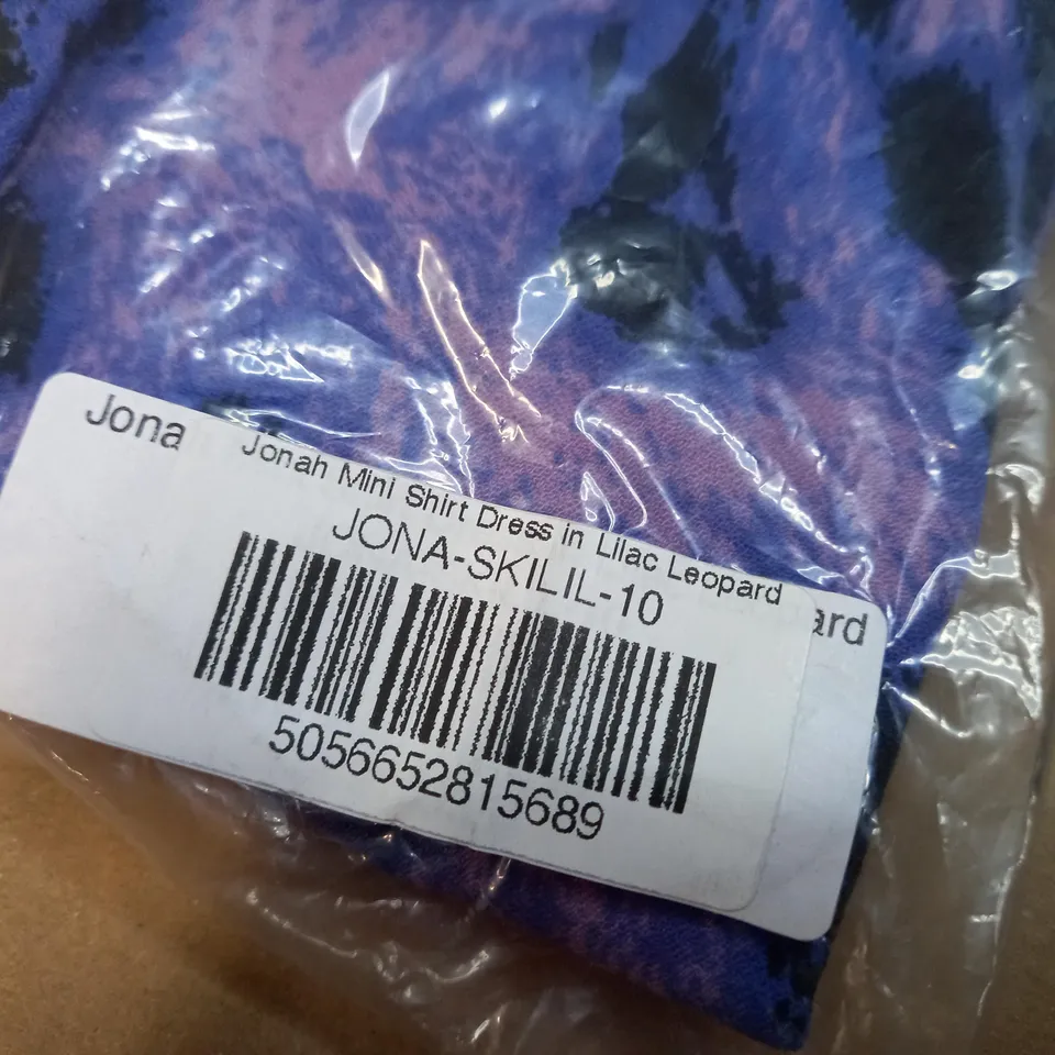 PACKAGED DANCING LEOPARD LILAC LEOPARD MINI SHIRT DRESS - SIZE 10