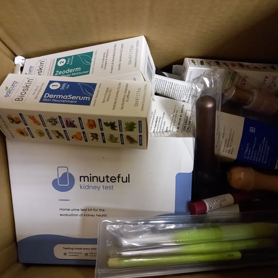 BOX OF APPROXIMATELY 20 ASSORTED COSMETIC PRODUCTS TO INCLUDE MILANI, SKIN+ME, MAYBELLINE, ETC