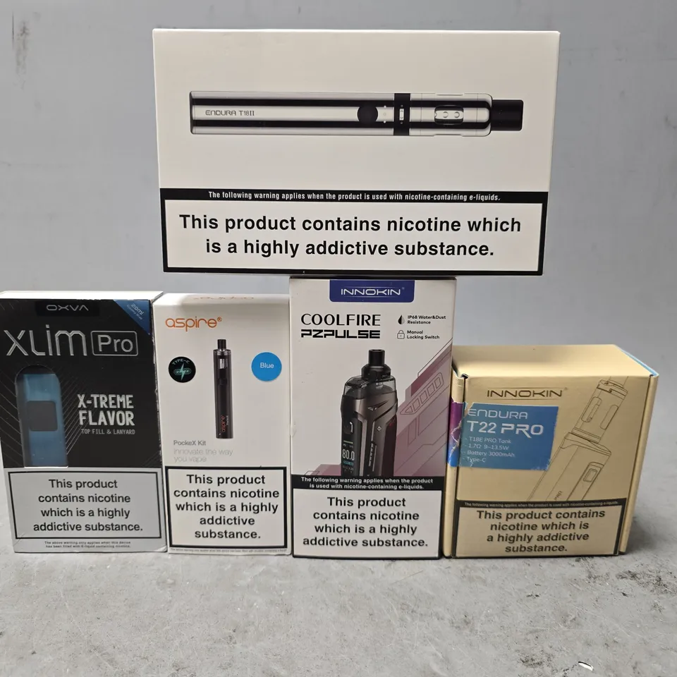 BOX OF APPROXIMATELY 18 ASSORTED E-CIGARETTES PRODUCTS TO INCLUDE - INNOKIN, ASPIRE , OXVA 