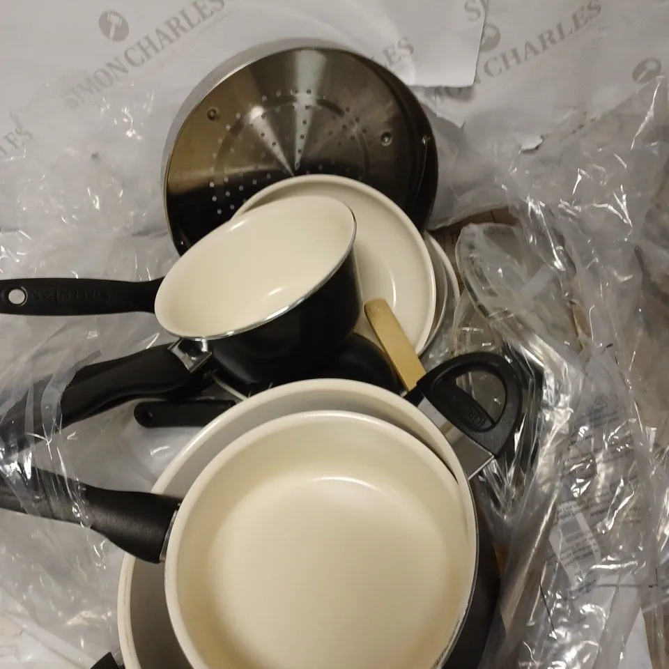 GREENPAN RIO NON-STICK COOKWARE SET, BLACK AND CREAM