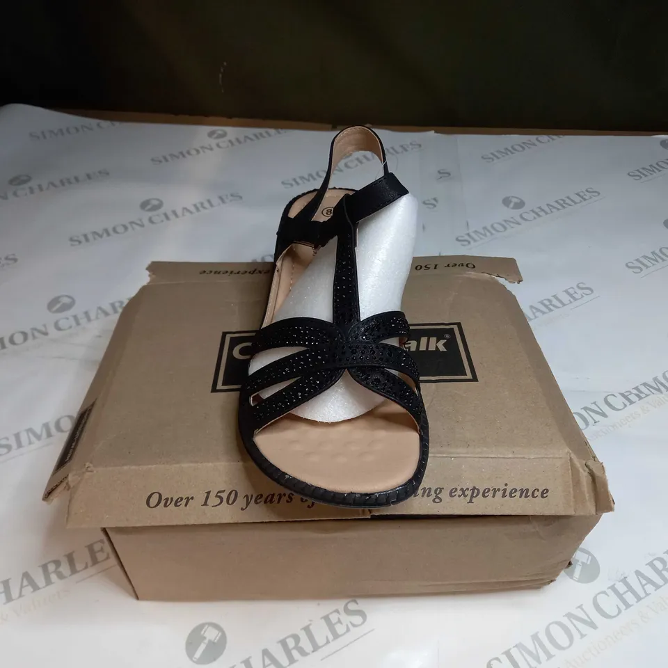 BOXED PAIR OF CUSHION WALK EMBELLISHED STRAPPY SANDALS IN BLACK - 8