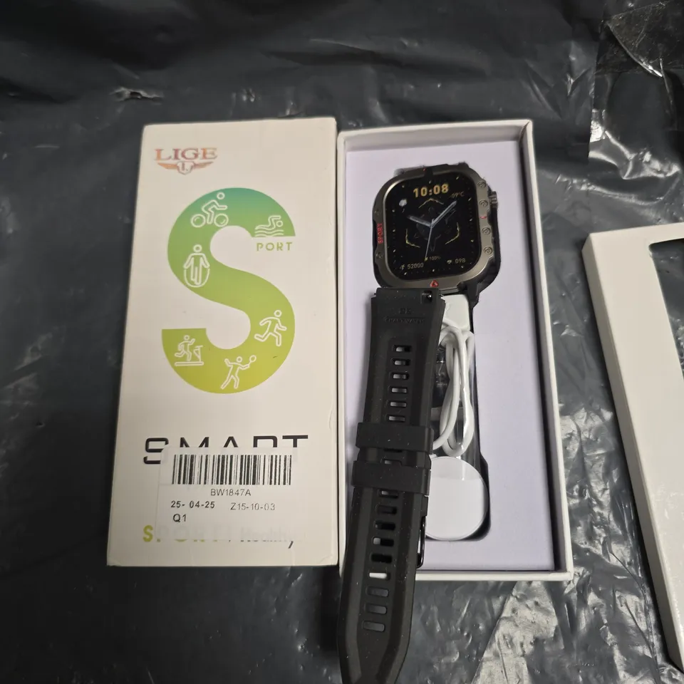 LIGE SMARTWATCH – BLACK SQUARE DISPLAY, BOXED