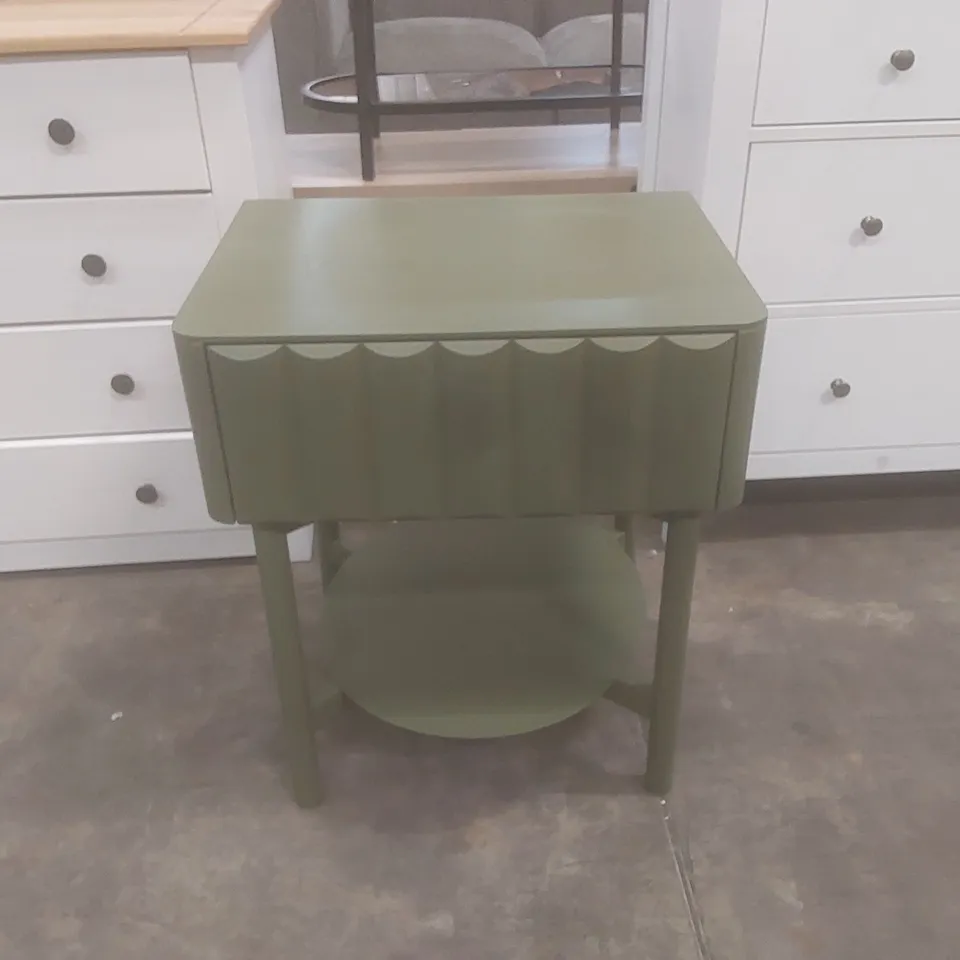 DESIGNER ALITA 1 DRAWER BEDSIDE TABLE - OLIVE GREEN