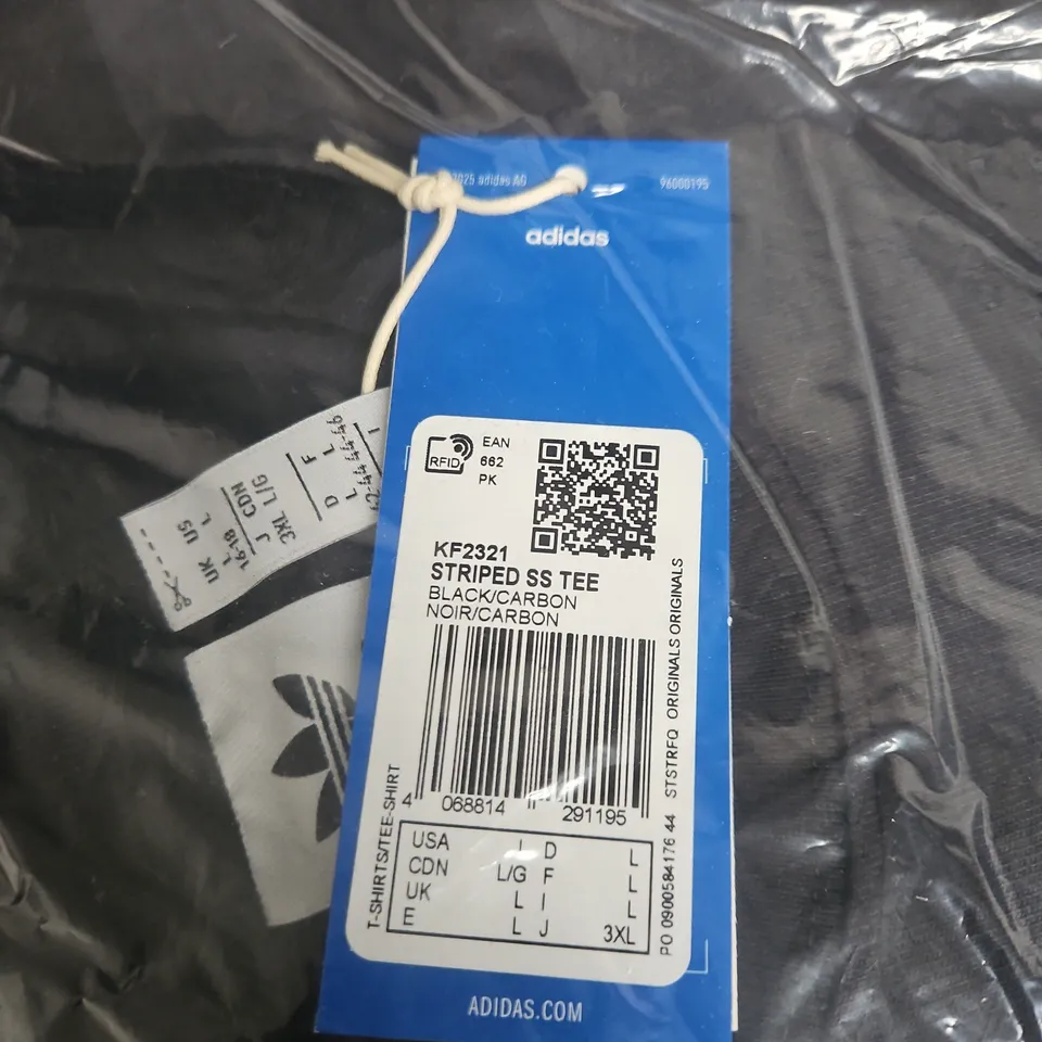 ADIDAS ORIGINALS STRIPED SHORT SLEEVE TEE – BLACK/CARBON, UK SIZE L