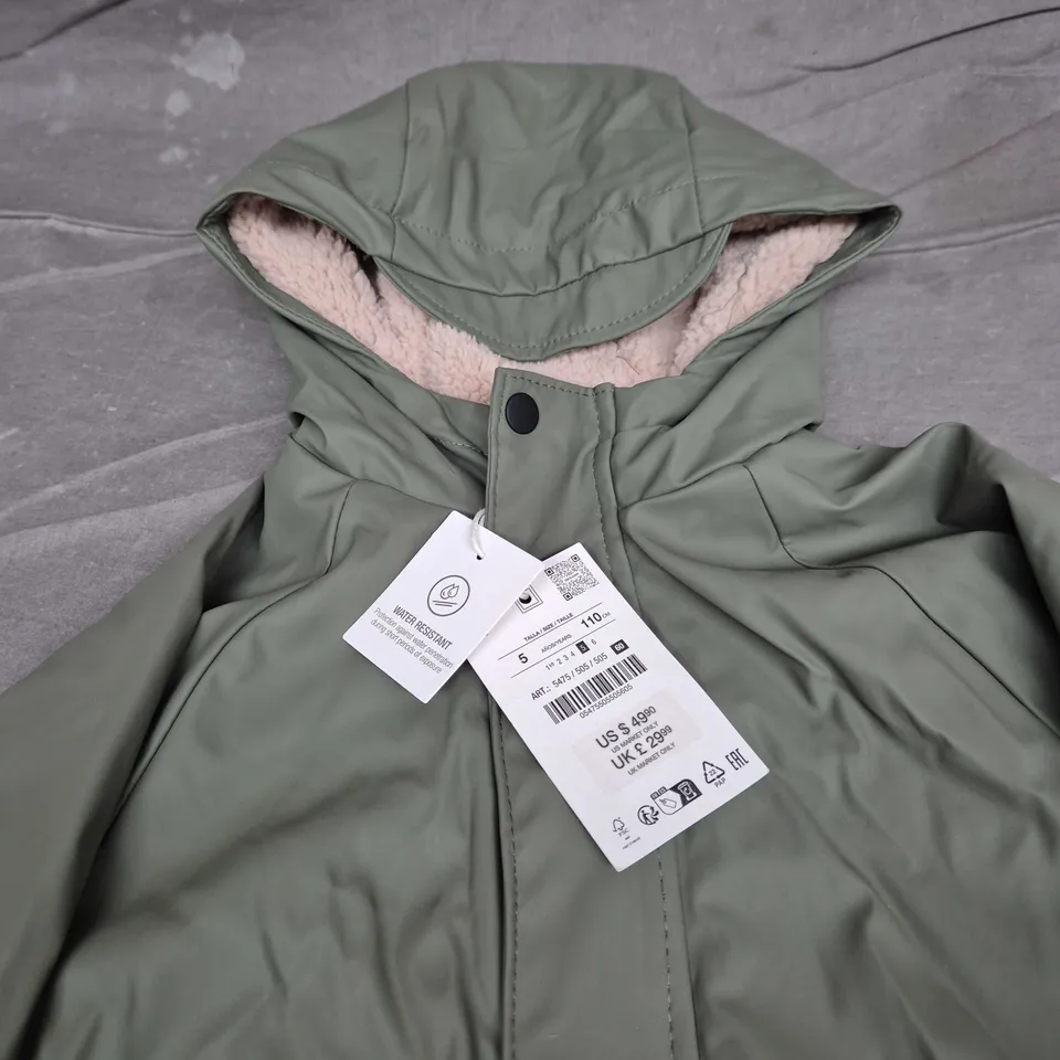 Zara Kids Olive Green Parka Jacket – 5 Years (110 cm) with Faux Shearling Lining