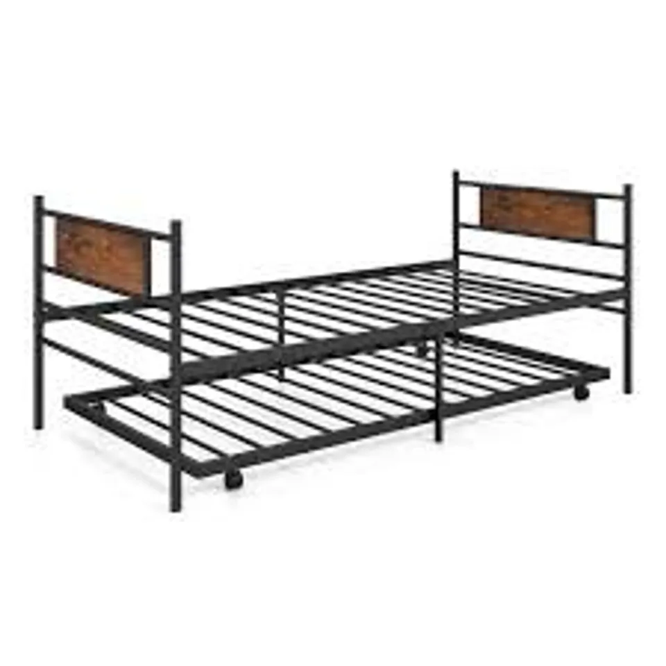 BOXED COSTWAY SINGLE METAL BED FRAME WITH TRUNDLE