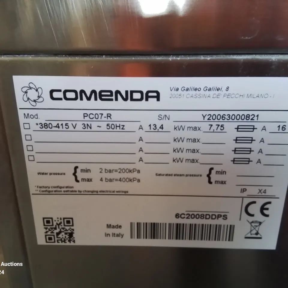 COMMERCIAL STAINLESS STEEL COMENDA PRIME LINE PC07 R HOOD TYPE DISHWASHER