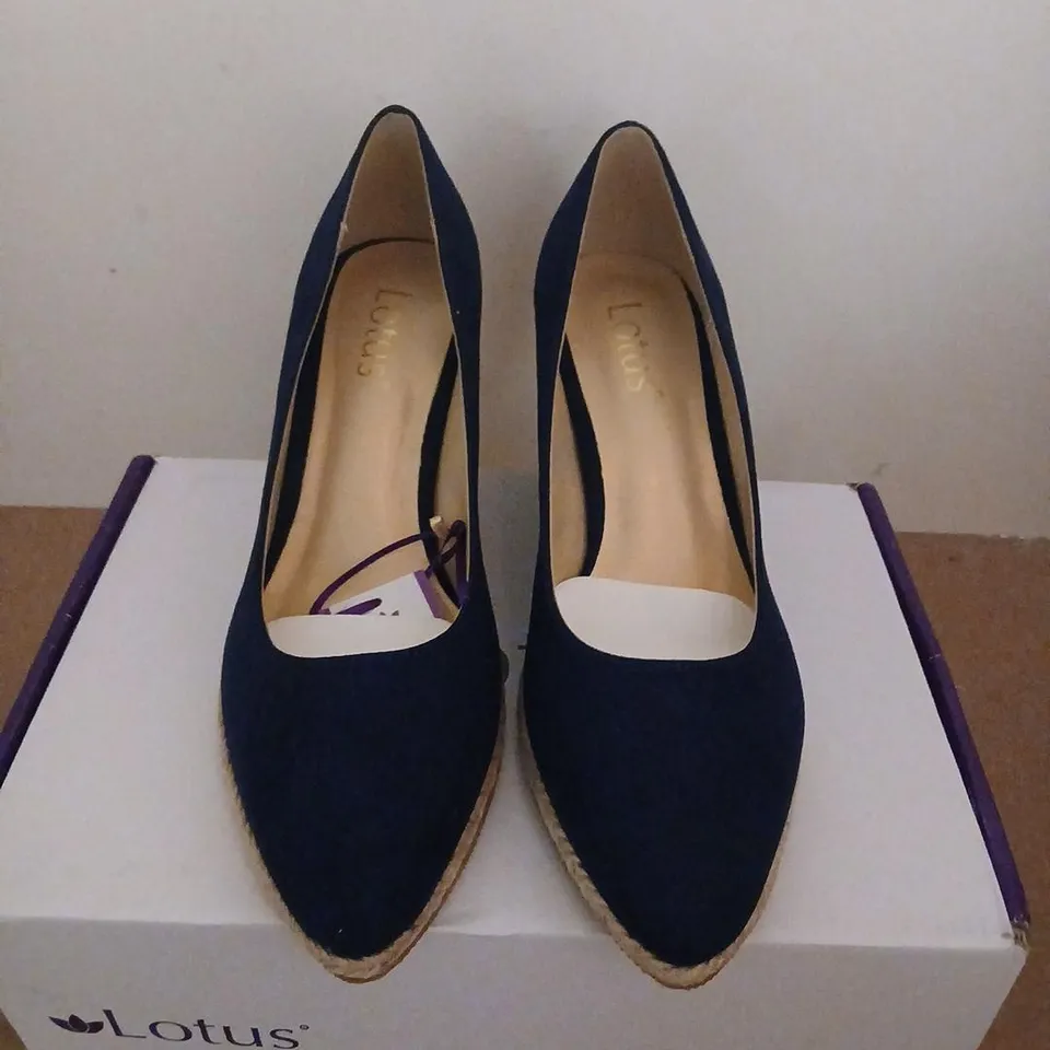 LOTUS GISELLE NAVY MICROFIBRE WEDGE HEELS – UK 5