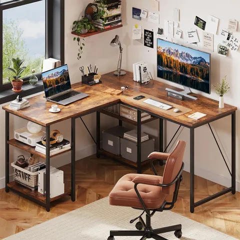 BOXED L SHAPED CORNER DESK WITH STORAGE SHELF OFFICE DESK