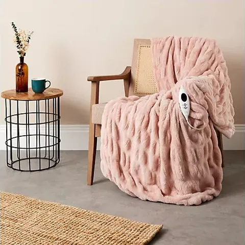COZEE HOME LUXURY RUCHED FAUX FUR ABD VELVETSOFT HEATED THROW PINK