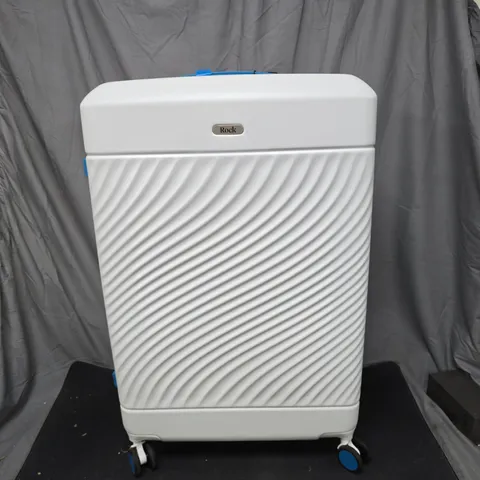 ROCK WHITE PORTABLE SUITCASE WITH RIBBED FRONT PANEL – ON CASTORS