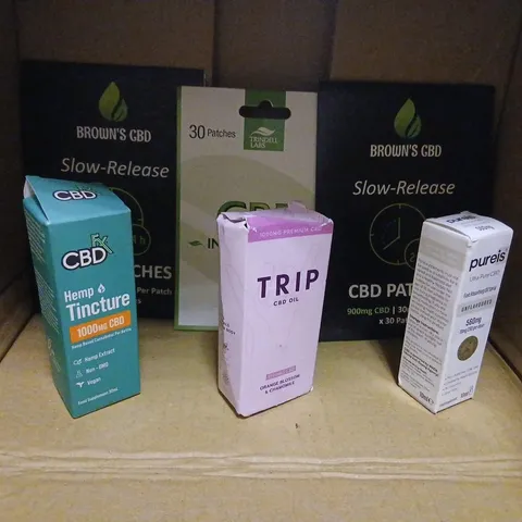 APPROXIMATELY 10 ASSORTED CDB BASED PRODUCTS TO INCLUDE; HEMP TINCTURE, TRIP OIL ANDINFUSED PATCHES