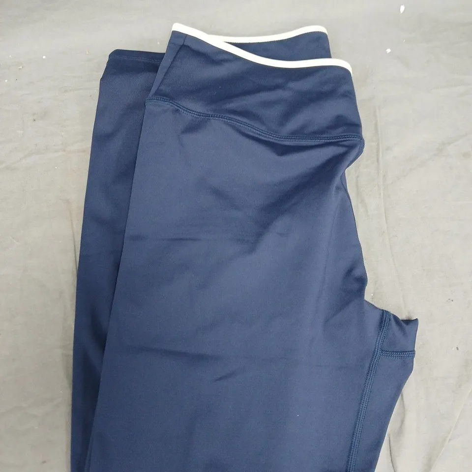 LADIES LEISURE WRAP WAIST LEGGINGS - SIZE L - BKUE WITH CREAM TRIM