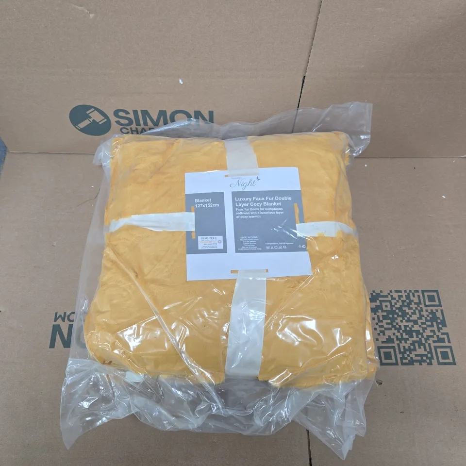 MUSTARD FAUX FUR BLANKET – LUXURY DOUBLE LAYER, 127 X 152 CM