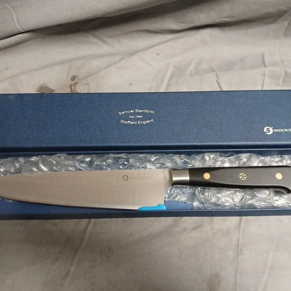 SAMUEL STANIFORTH CHEF KNIFE – 8-INCH BLADE IN BLUE PRESENTATION BOX (MADE IN SHEFFIELD)