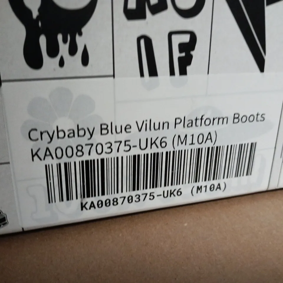 BOXED PAIR OF KOI CRYBABY BLUE VILUN PLATOFORM  BOOTS - UK 6