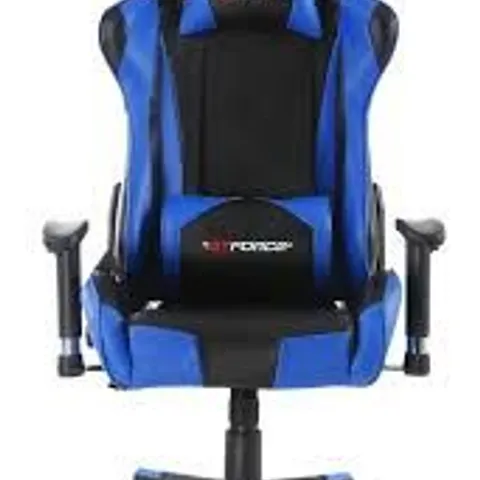 BOXED DESIGNER GT FORCE PRO FX LEATHER RACING SPORTS OFFICE CHAIR IN BLACK & BLUE