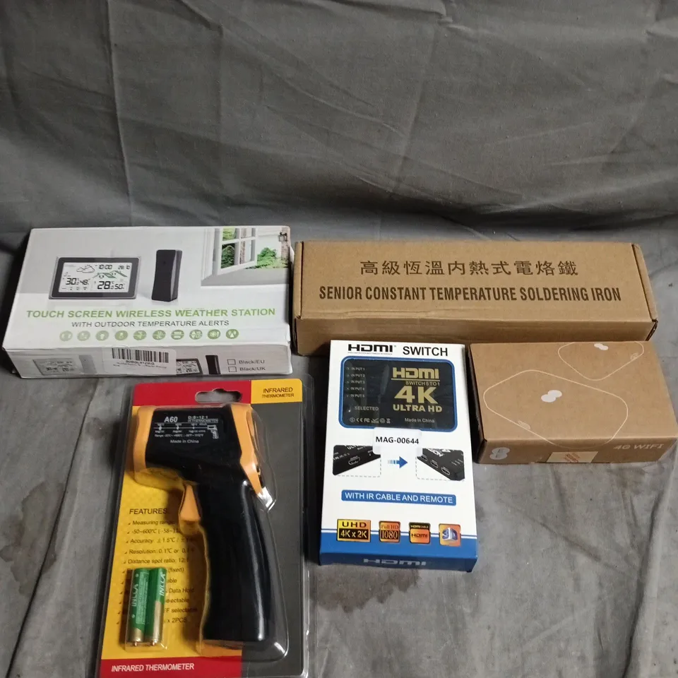 8 X ASSORTED ELECTRICAL PRODUCTS TO INCLUDE HDMI SWITCH, SOLDERING IRON, WIRELESS WEATHER STATION ETC 