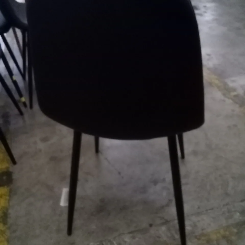 APPROXIMATELY 4 DESIGNER BLACK FAUX LEATHER DINING CHAIR WITH BLACK LEGS
