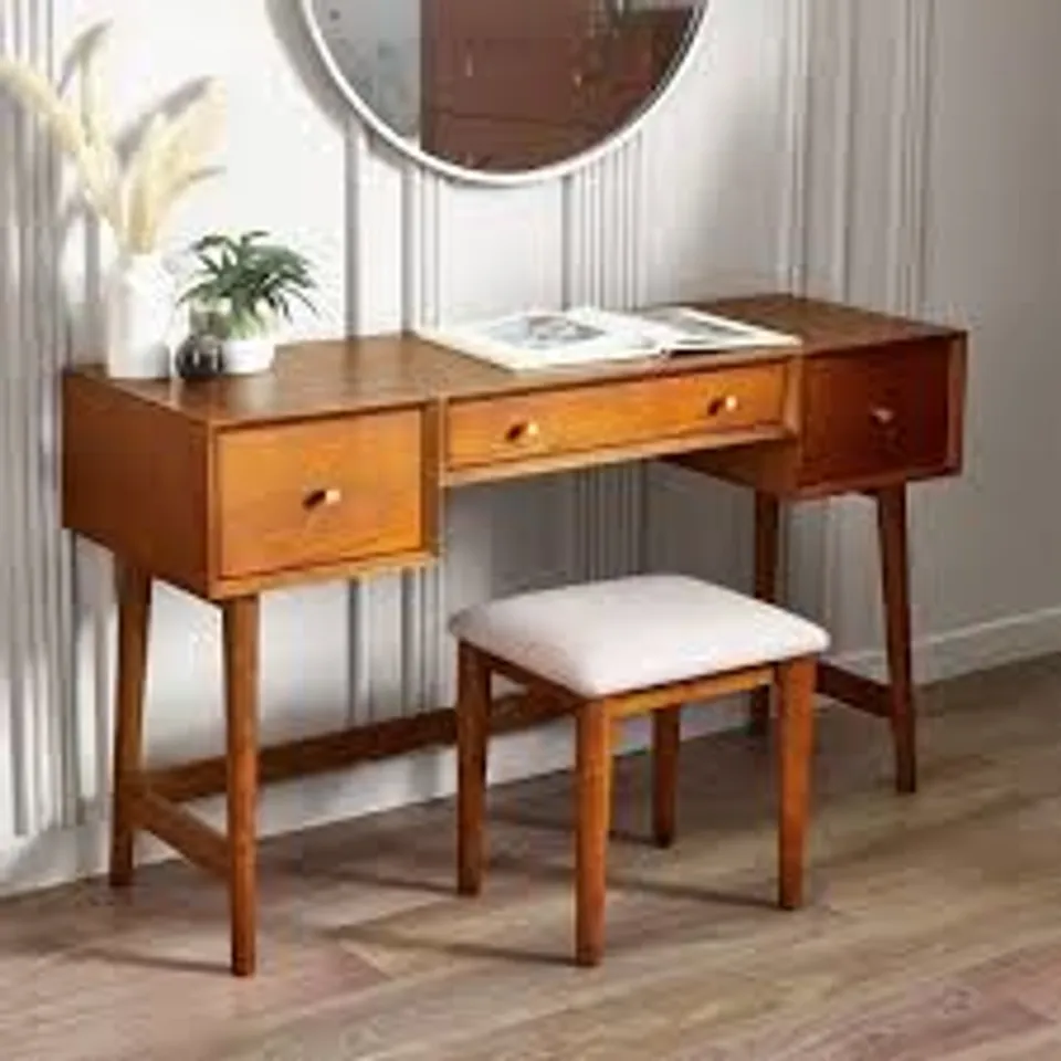 BOXED JULIAN BOWEN LOWRY 3 DRAWER CHERRY ASH WOOD DRESSING TABLE SET - ACORN (1 BOX)