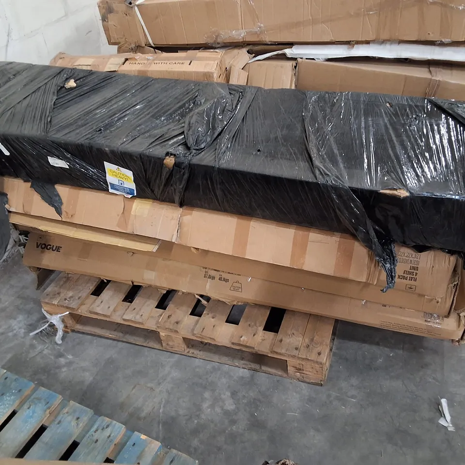 PALLET CONTAINING ASSORTED NISBIT PRODUCTS & PARTS INCLUDING SHELVING RACK & FOLDING TABLE