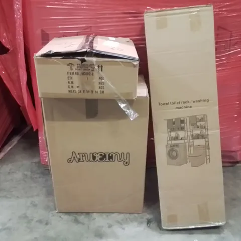 PALLET OF ASSORTED HOUSEHOLD GOODS AND PRODUCTS TO INCLUDE;CHANDELIER,TOWEL TOILET RACK,SUITCASE