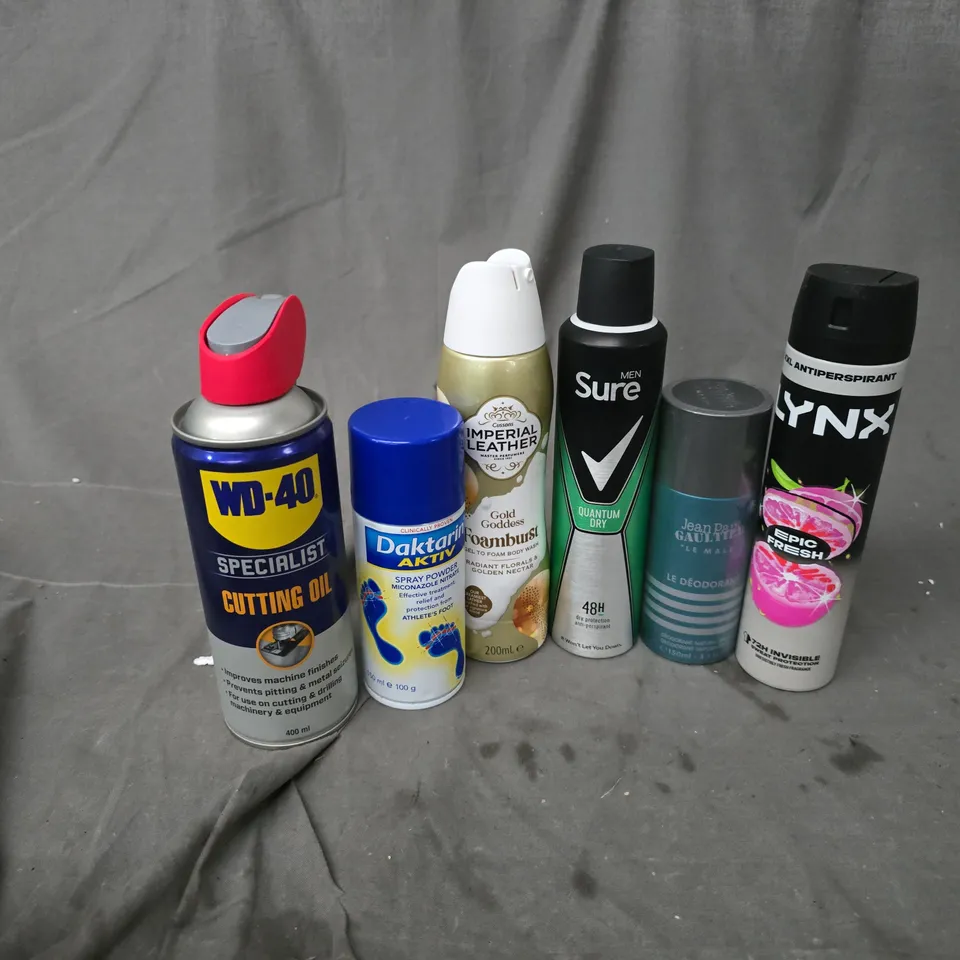 APPROXIMATELY 15 ASSORTED AEROSOLS TO INCLUDE WD-40, IMPERIAL LEATHER FOAMBURST, SURE QUANTUM DRY, ETC - COLLECTION ONLY