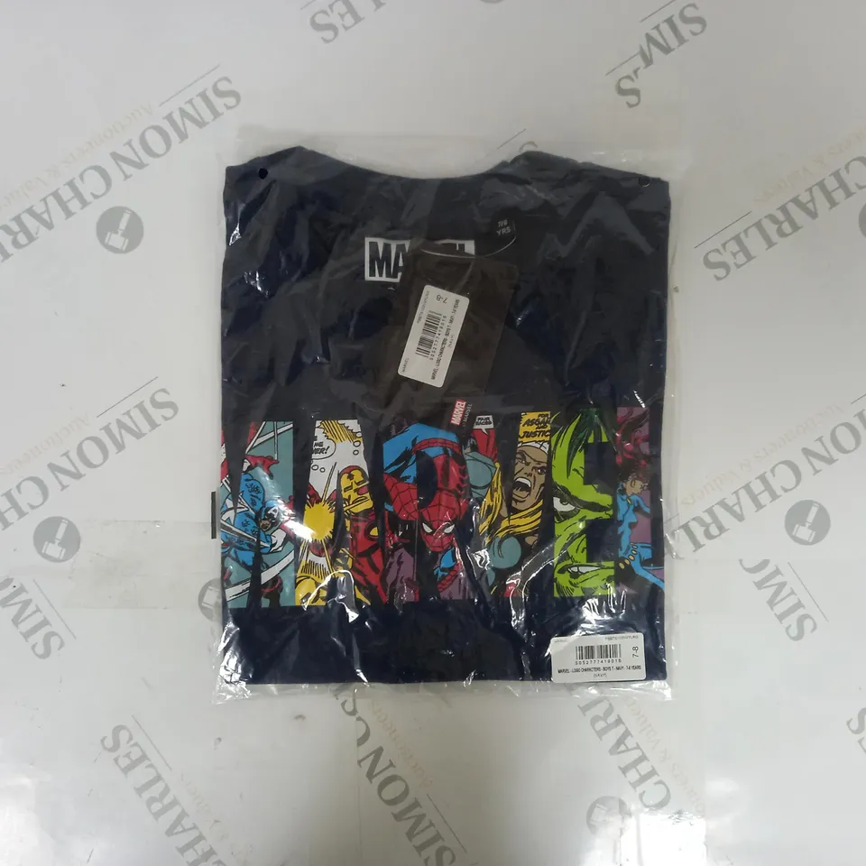 SEALED MARVEL LOGO & CHARACTERS BOYS T-SHIRT IN NAVY - 7-8 YEARS