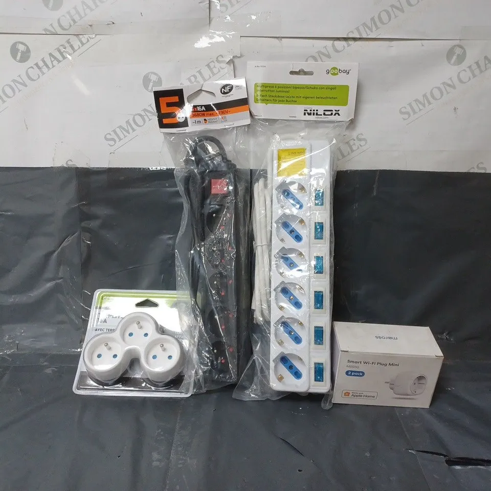BOX OF APPROX 30 ASSORTED ITEMS TO INCLUDE -LIFEDOM TRIPLITE 16A , NF 5X16A 1M EXTENSION LEAD , SMART WIFI MINI PLUG ETC