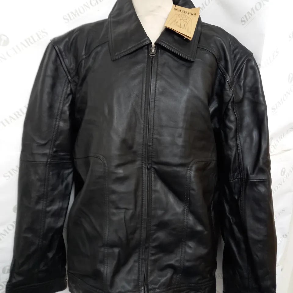 THOMAS BLACK REAL LEATHER JACKET IN BLACK - XL