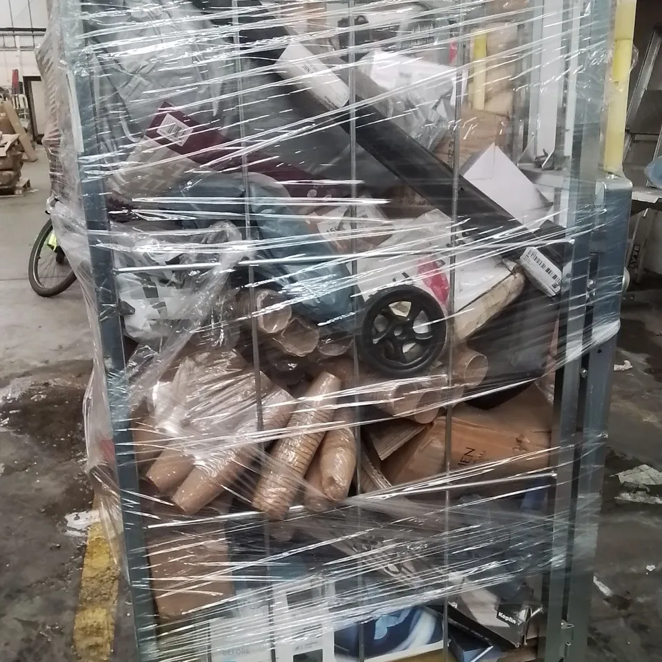 CAGE OF ASSORTED HOUSEHOLD GOODS AND PRODUCTS TO INCLUDE;DOG BED,SHOE RACK,BOTTLE WARMER