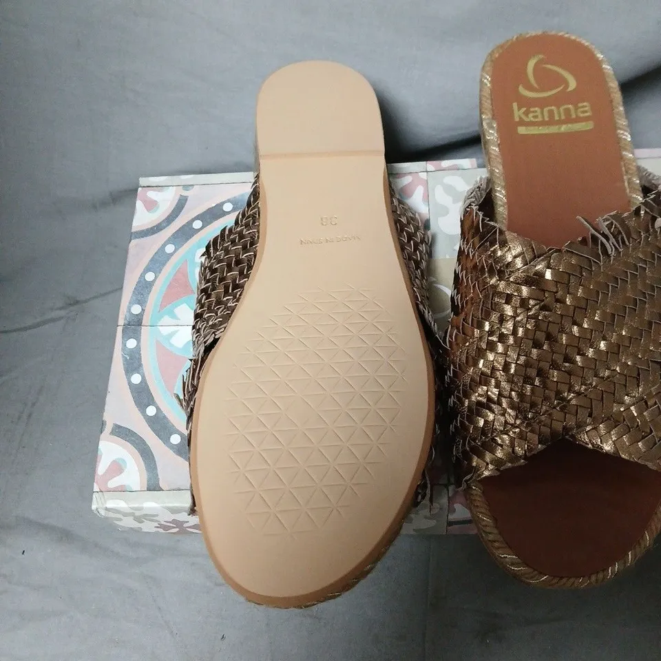 KANNA WOMEN'S WOVEN METALLIC BRONZE SANDALS – UK 5 (EU 38) – MADE IN SPAIN