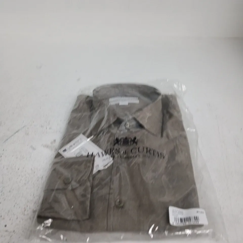 HAWES & CURTIS LINEN SHIRT – MEN’S, TAUPE, UK M LONG