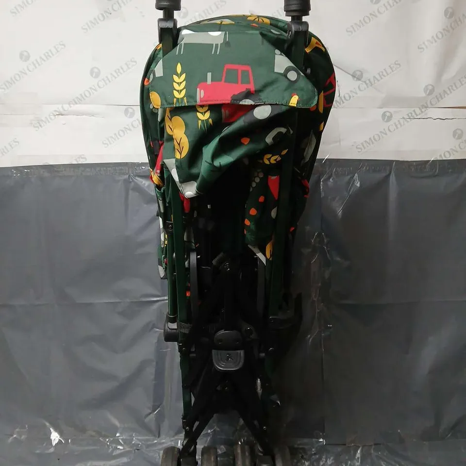 PUSHCHAIR IN TRACTOR PRINT IN GREEN - COLLECTION ONLY