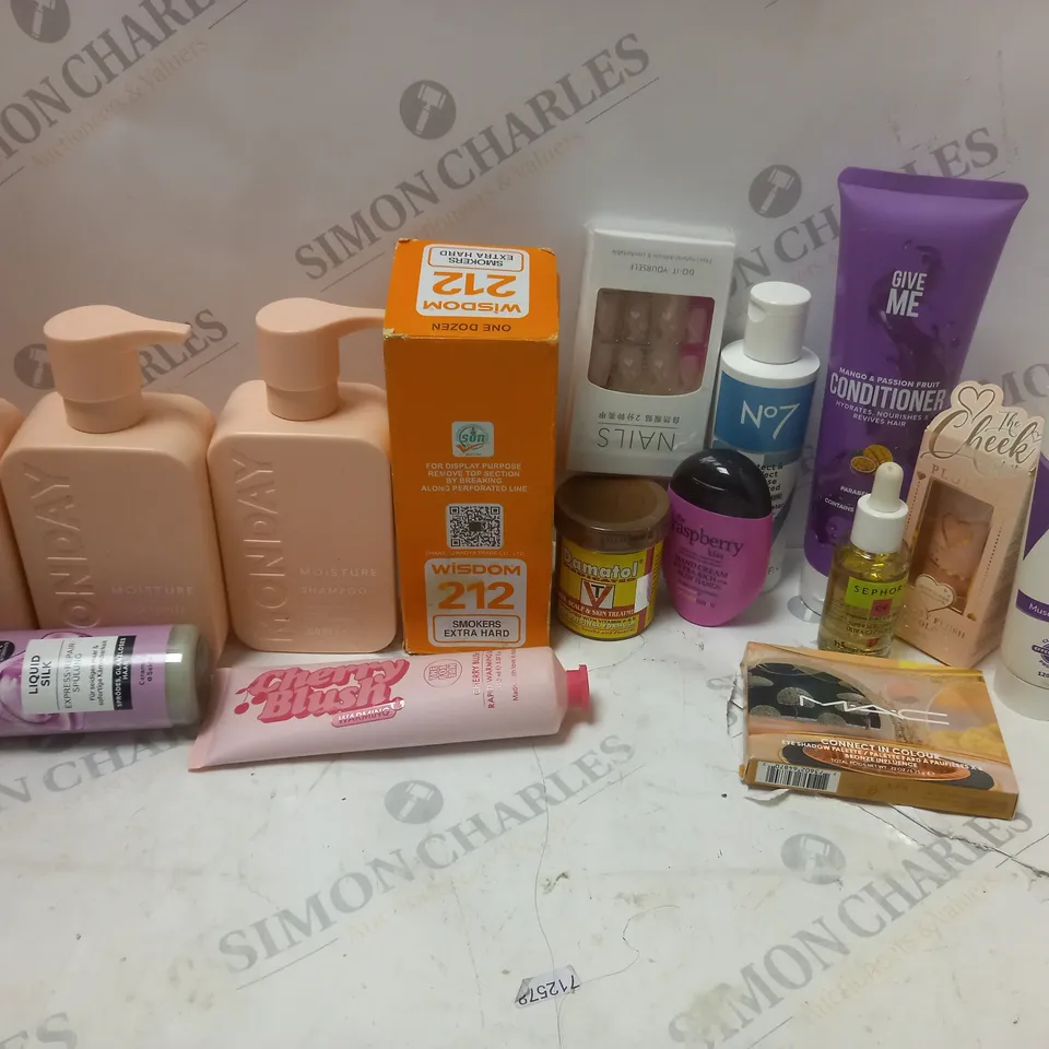 LOT OF BEAUTY PRODUCTS TO INCLUDE MONDAY SHAMPOO AND CONDITIONER, ETC